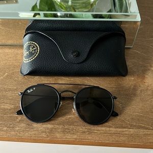 Ray Ban Polarized Black Round Aviator Sunglasses
